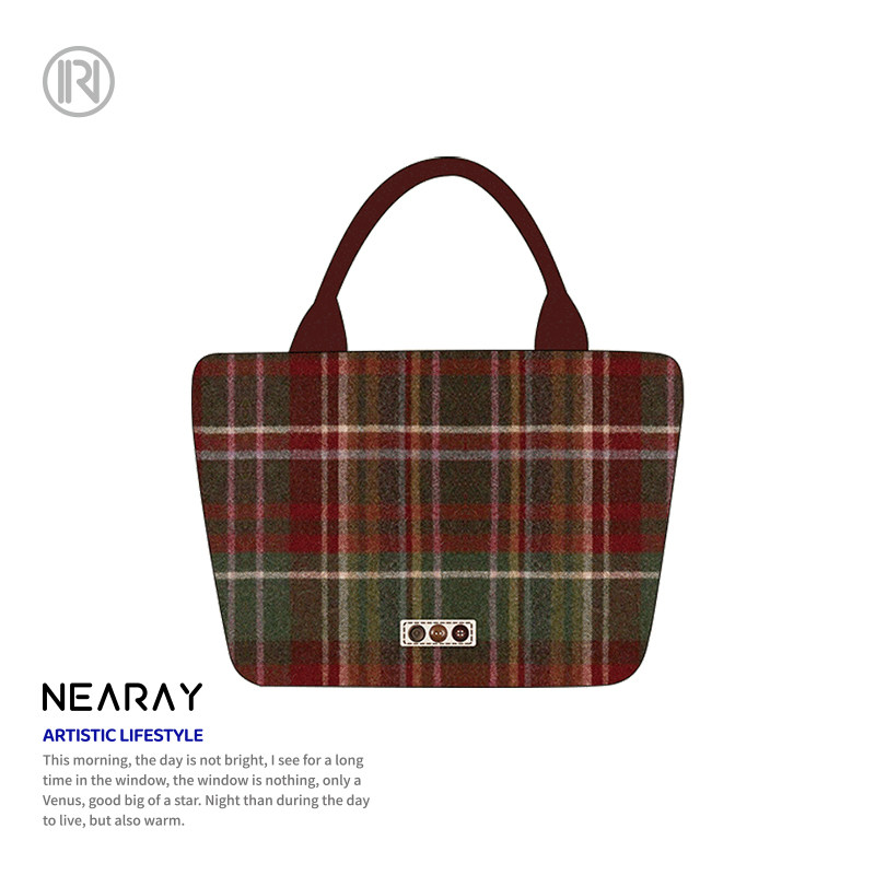 尼睿新款手拎小包格纹印花酒红帆布包小众帆布包圣诞礼物女士Q333,箱包皮具/热销女包/男包,通用款女包,淘宝优惠券,粉丝福利购,淘宝优惠卷