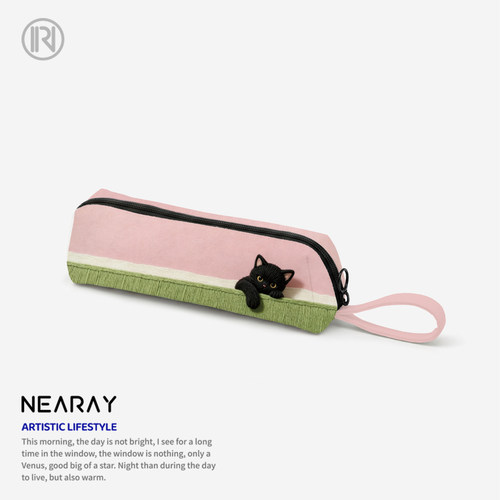 可爱小黑猫帆布拉链笔袋