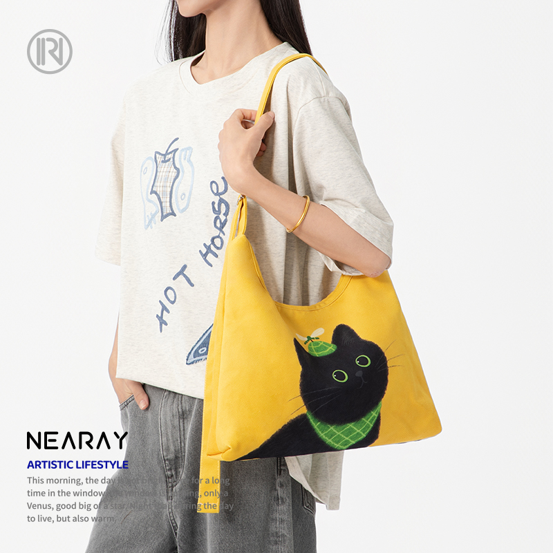 尼睿可爱猫咪时尚百搭新月包