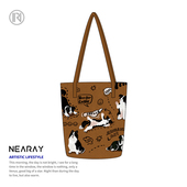 尼睿x小短腿 新款 大容量通勤帆布包原创可爱水桶包复古文艺包日常