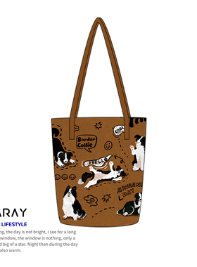 尼睿x小短腿 新款大容量通勤帆布包原创可爱水桶包复古文艺包日常