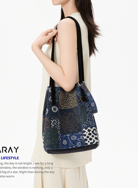 尼睿冬季新款文艺复古几何花镜单肩包时尚设计感大容量托特包Q310