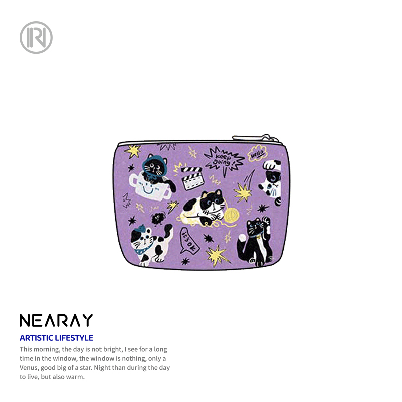 尼睿x小短腿 新款可爱猫咪耳机包拉链卡包小巧帆布零钱包便携礼物