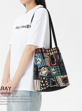 尼睿新款潮流设计大容量托特包原创炸毛小猫创意可爱单肩包Q270