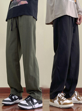 万同学纯色直筒工装裤加肥加大长裤2023秋季新品青年宽松休闲裤男