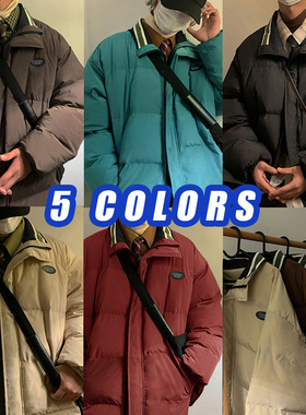 万同学美式休闲情侣撞色立领棉衣宽松加厚保暖面包服冬季男士棉袄