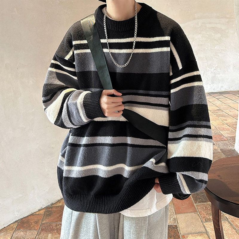 万同学情侣撞色条纹圆领针织衫男士宽松休闲毛衣冬季加厚保暖上衣,男装,针织衫/毛衣,淘宝优惠券,粉丝福利购,淘宝优惠卷