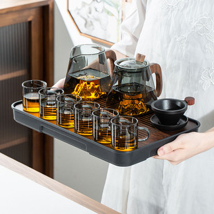 家用铅灰茶壶茶杯办公会客日式 远舍玻璃茶具套装 轻奢简约功夫茶盘