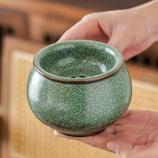 远舍松石绿茶渣缸陶瓷家用桌面茶洗建水茶海废水缸水盂带盖烟灰缸