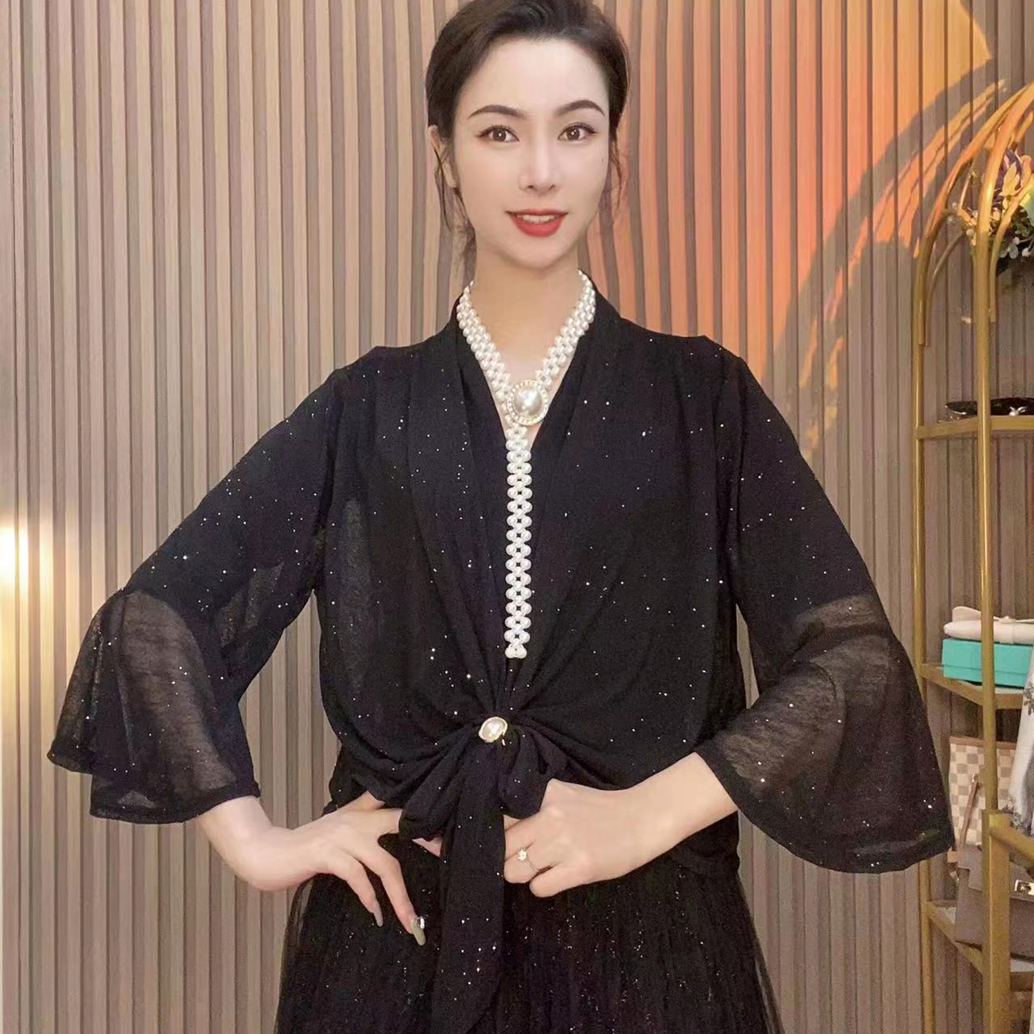 纯色星空带袖披肩女款外搭出行旅游雪纺宽松开衫春夏季透气防晒衣
