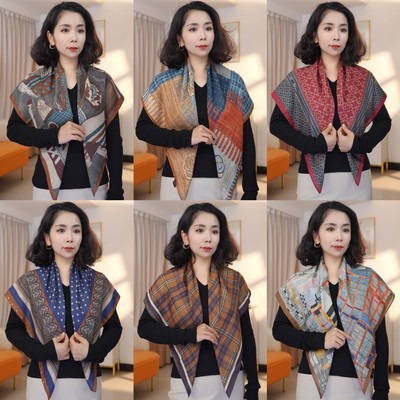 2025秋冬新款气质双面双色印花围巾百搭洋气丝巾护颈保暖外搭方巾