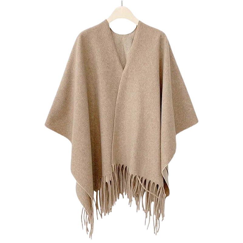 赵露思同款驼色披肩女外搭2025新款高级感纯色流苏空调房斗篷披风