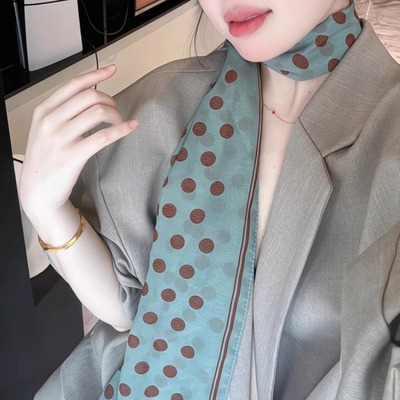丝巾高级感百搭新款多用波点玫瑰花系脖围巾领巾头巾发带装饰腰带