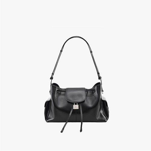 PECO锁头口袋包单肩黑抽绳包