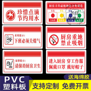 厨房重地禁止吸烟闲人免进下班必须关煤气标识牌餐厅食堂保持卫生离人火熄电断气关厨房标识贴明厨亮灶欢迎