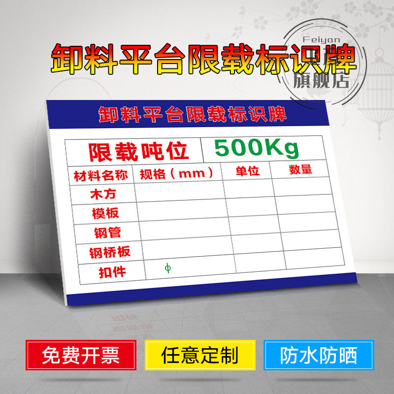 卸料平台限载标识牌 提示牌 警示牌 牌子 贴纸 工地施工卸料平台 仓库