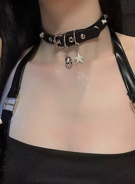朋克铆钉皮质项链y2k亚比风文化千禧辣妹项圈choker配饰潮
