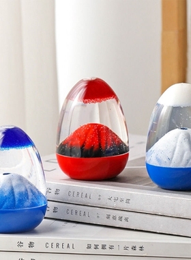 创意火山喷发油滴沙漏计时器水液体解压爆发观赏摆件桌面女生礼物