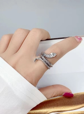 蛇形戒指女时尚个性不掉色戒蛇骨开口蛇头