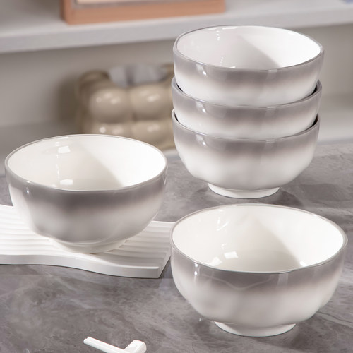 10个装高级感渐变灰家用米饭碗