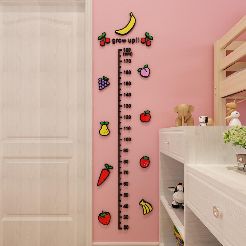 3D立体亚克力卡通香蕉水果身高贴 幼儿园儿童房量身高墙贴装饰画图片