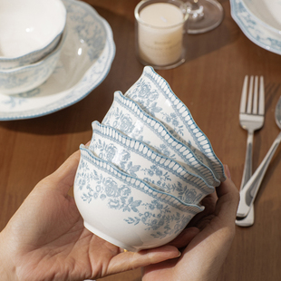 牧初法式中古风陶瓷餐具碗盘26年新款饭碗家用新款青花瓷多只套装