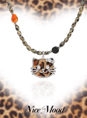 豹纹猫咪串珠项链斑点米粒毛衣链
