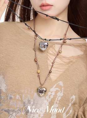 像素猫咪爱心长项链叠戴毛衣链