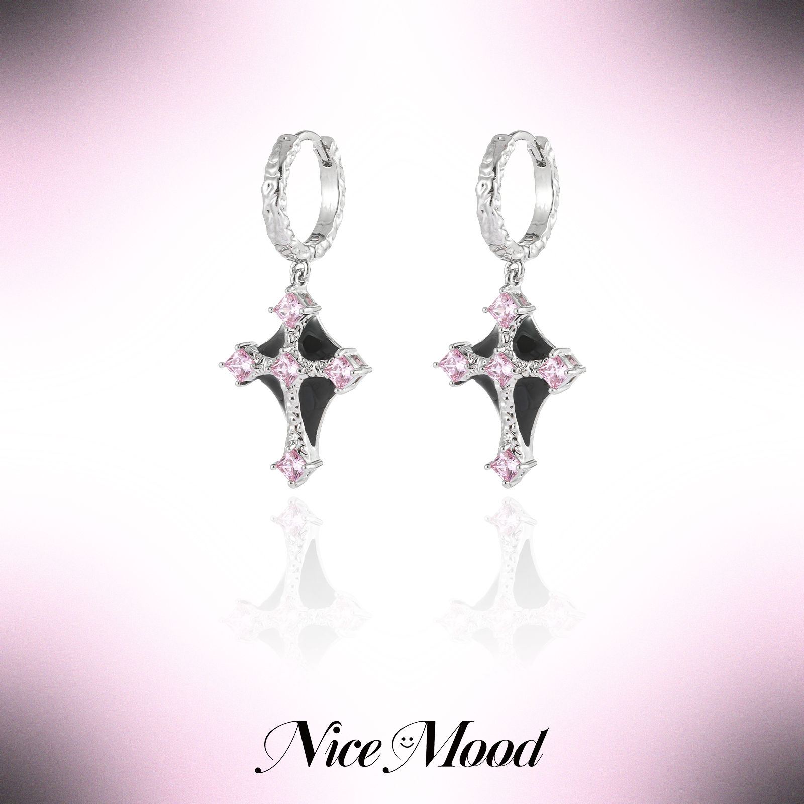 黑粉金属风粉锆十字架耳钉