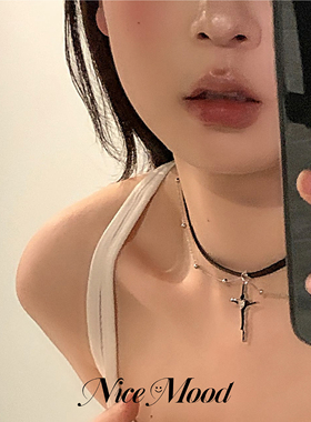 NiceMood 黑色皮质十字架项链女chocker颈链朋克叠戴小众锁骨链