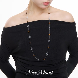 【买3免1】原创美拉德虎眼石白水晶项链女高级感长款毛衣链秋冬款