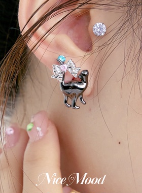 黑粉小猫蝴蝶结珍珠项链新年礼物