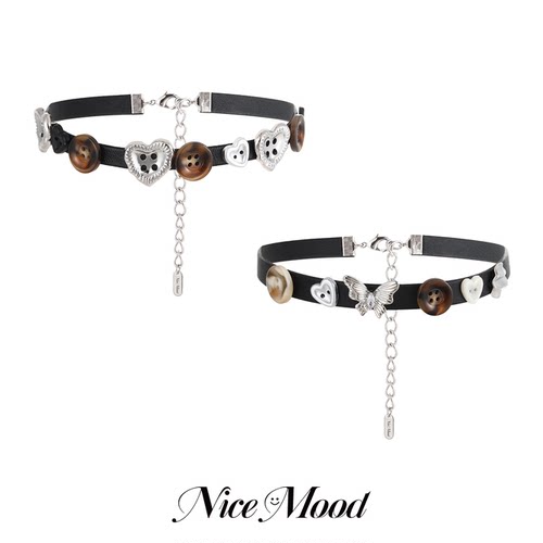 NiceMood蝴蝶爱心纽扣项链choker
