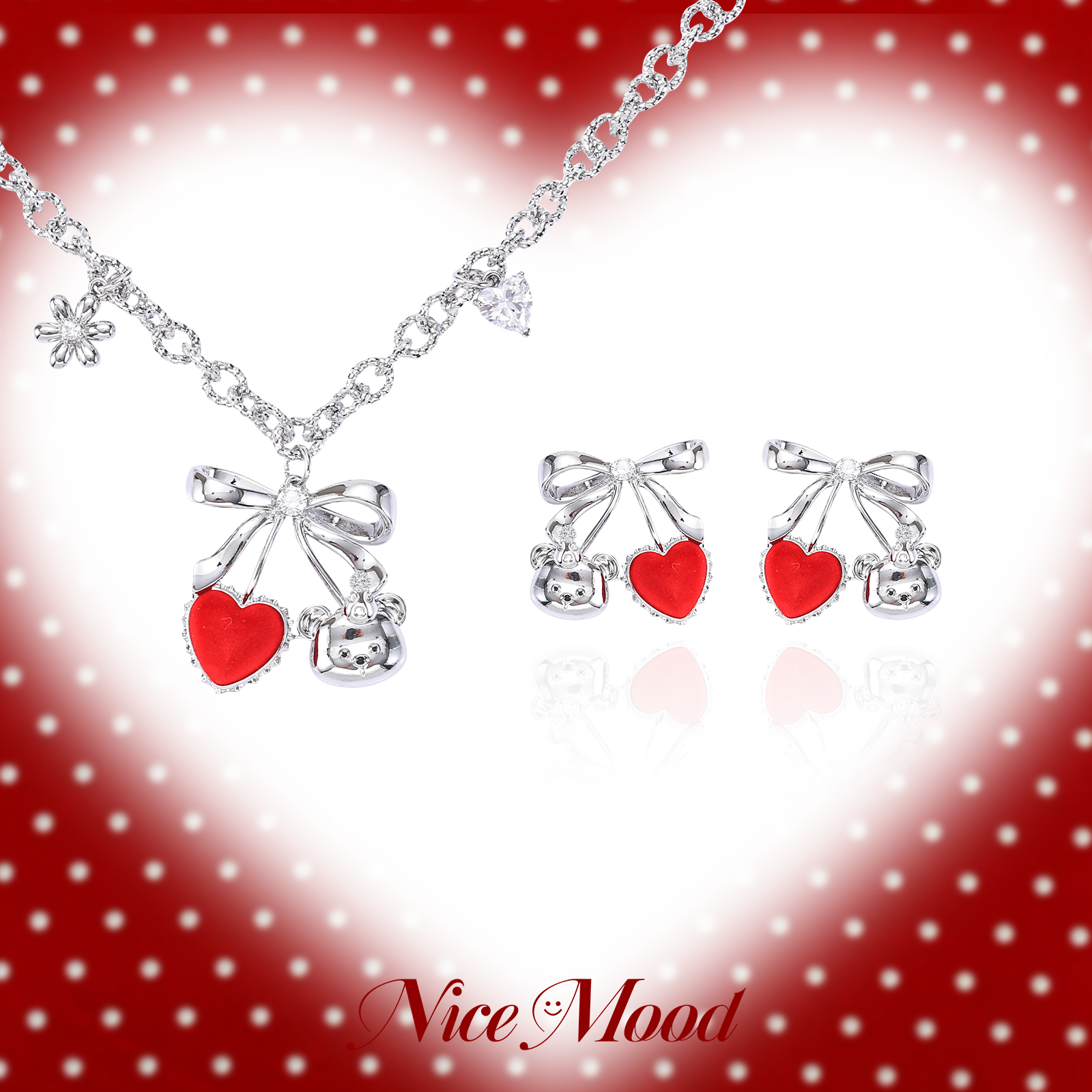 【买3免1】樱桃红小熊耳钉俏皮少女甜酷风爱心蝴蝶结耳环圣诞新年