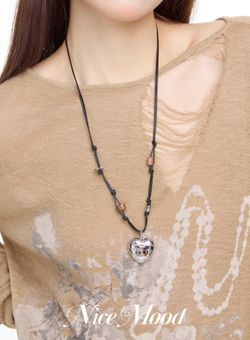 像素风猫咪爱心项链毛衣链