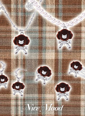 棕色泰迪小狗珍珠项链蝶结锁骨链