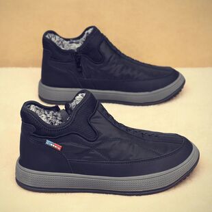 老北京棉鞋男防水防滑一脚蹬冬季加绒加厚保暖布鞋高帮老人雪地靴