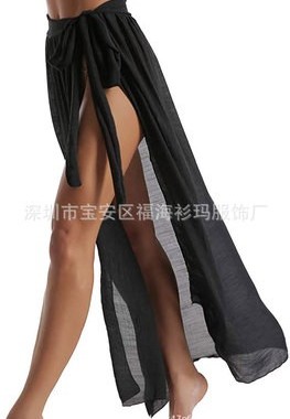 Split long dress swimsuit2022欧美黑色开叉长高腰性感罩裙泳衣