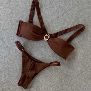 bilkini性感欧美比基尼金属纯色分体女士泳装 color 泳衣女Solid