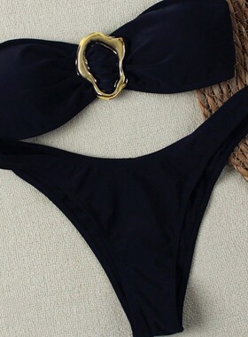 2025欧美分体抹胸比基尼挂脖泳衣女士Two-piece strapless bikini