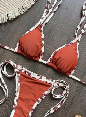 Triangular cup strapped bikini比基尼纯色泳衣沙滩性感女士泳装