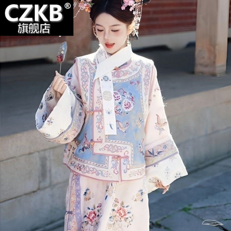 汉服女清代印花古装清朝延吉公主