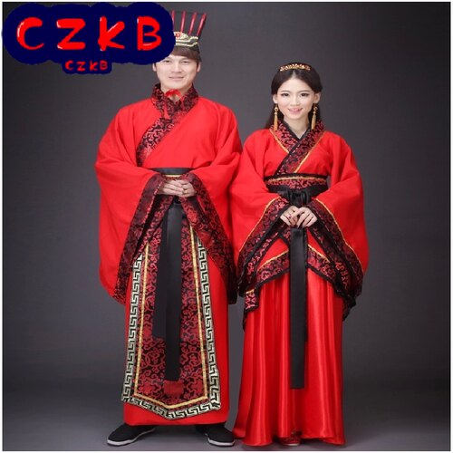 新款古装中式汉式婚礼服红色新娘新郎结婚服喜服汉服唐朝汉朝男女