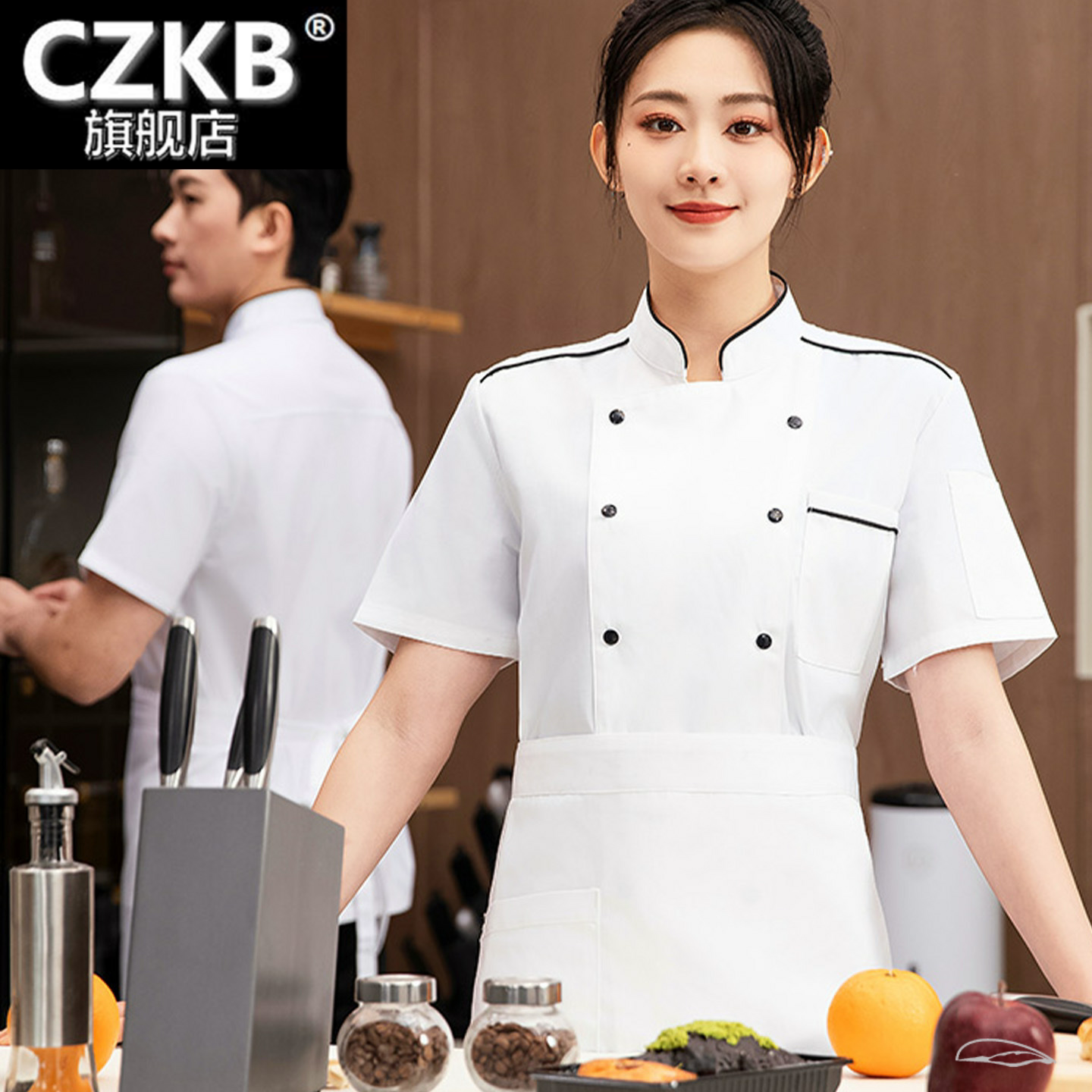 厨师工作服短袖男夏季定制餐饮厨房酒店饭店高档透气薄款夏半袖女