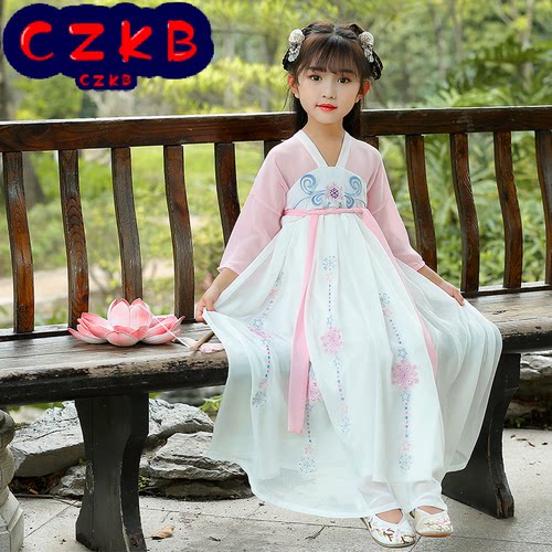 汉服女童夏季古装超仙中国风襦裙连衣裙仙女飘逸裙子唐装演出服装