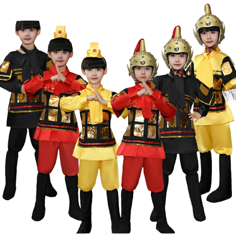 古代士兵儿童演出服装男女盔甲将汉服