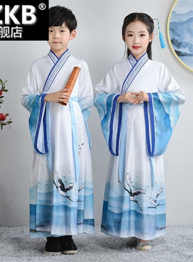 六一中大童宋朝汉唐演出水墨服装古装女男童表演复古风中国风