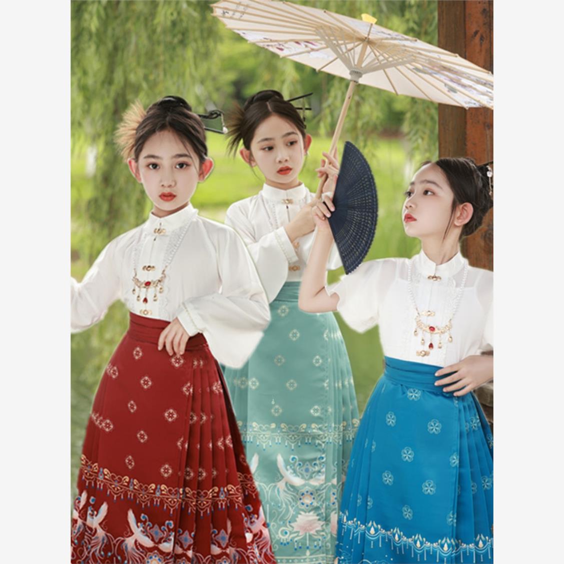 新款女童古风春秋款儿童汉服明制超仙裙子中国风唐装女孩夏天马面图片