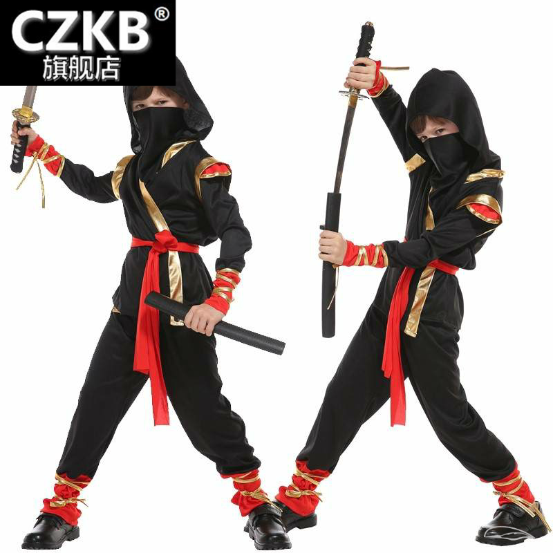 。圣诞节儿童服装道具男童化妆舞会幼儿园表演cosplay黑金忍者服