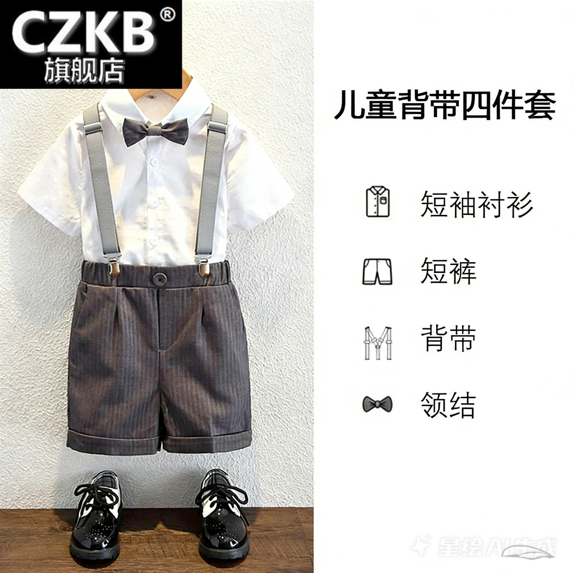 男童背带裤套装春款条纹韩版马甲图片